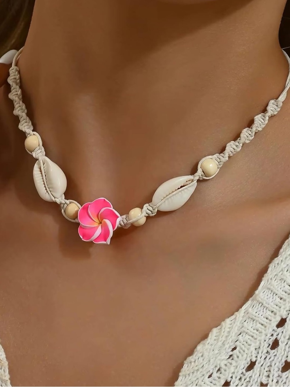Anthropologie Pink Plumeria Shell Choker Necklace